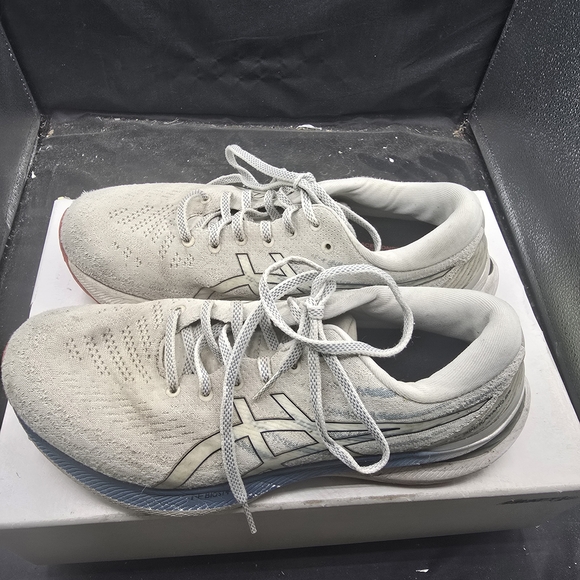 Asics Gray Athletic Shoes with Red Soles - Picture 3 of 7